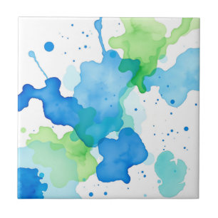 Blue Green Watercolor Abstract Pattern Tile