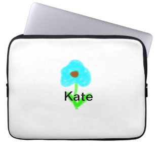Blue green watercolor add your name text custom laptop sleeve