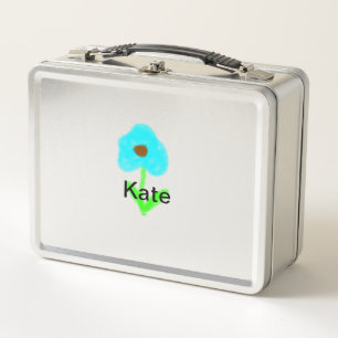 Blue green watercolor add your name text custom metal lunch box