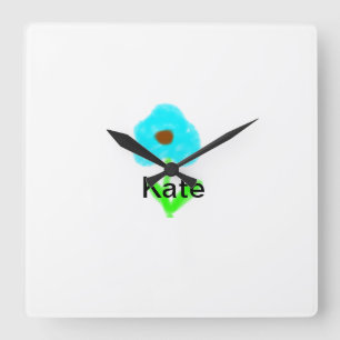 Blue green watercolor add your name text custom square wall clock