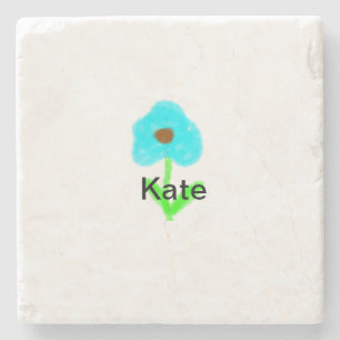 Blue green watercolor add your name text custom stone coaster