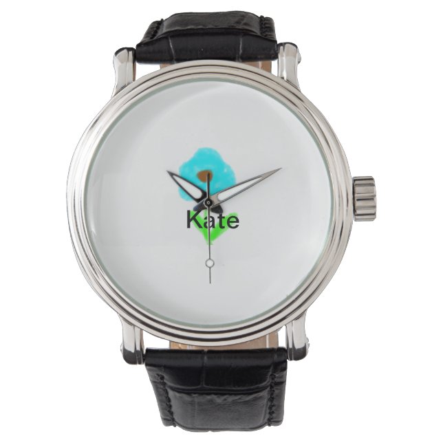 Blue green watercolor add your name text custom  watch (Front)