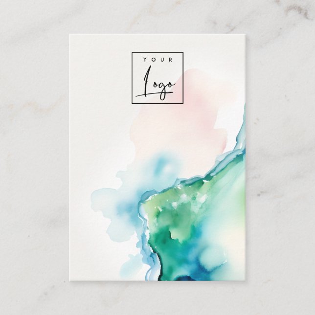 Blue Green Watercolor Agate Blank Jewellery Logo Business Card (Front)