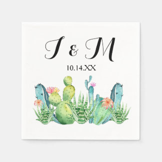 Blue Green Watercolor Cactus Party Cocktail Napkin