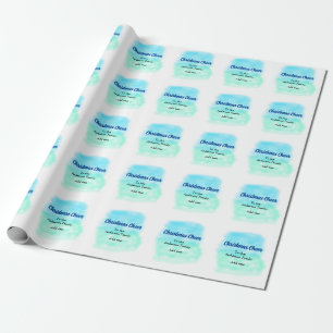 Blue green watercolor christmas holiday add family wrapping paper