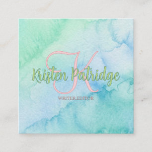 blue green watercolor editor writer name monogram calling card