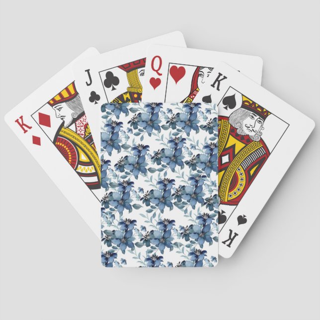 Blue & Green Watercolor Floral Playing Cards (Back)