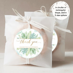 Blue Green Watercolor, Greenery Thank You Favour Classic Round Sticker