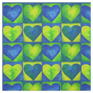 Blue Green Watercolor Hearts Love Heart Valentine Fabric
