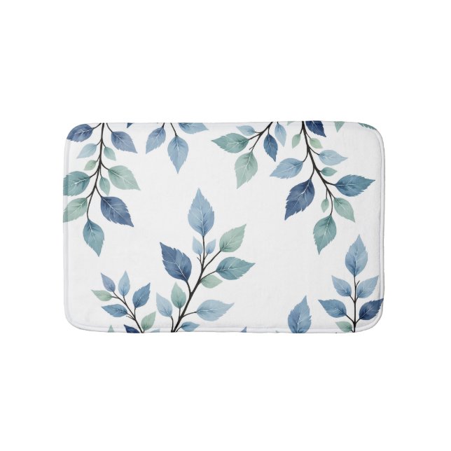 Blue Green Watercolor Leaves Botanical Design 376 Bath Mat (Front)