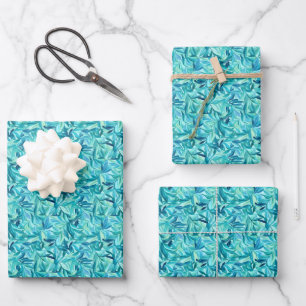 Blue & Green Watercolor Leaves Wrapping Paper Sheet