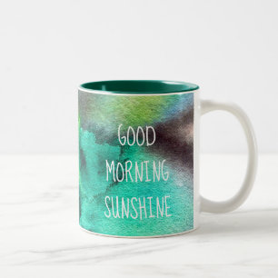 Blue Green watercolor marble abstract tie dye Two-Tone Coffee Mug