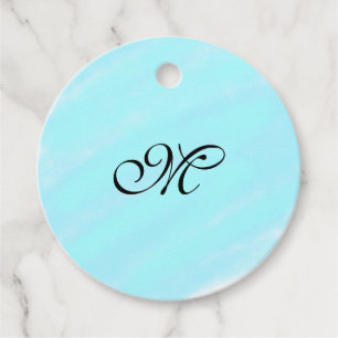 Blue green watercolor monogram add letter pastel favour tags