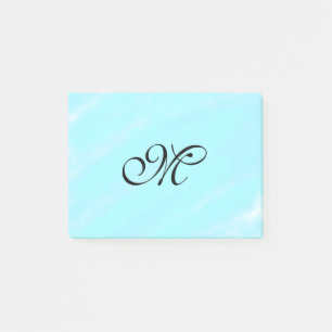 Blue green watercolor monogram add letter pastel post-it notes