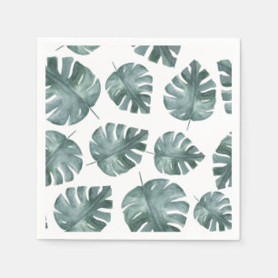Blue Green Watercolor Monstera Pattern Napkin