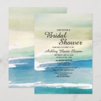Blue Green Watercolor Ocean Waves Bridal Shower