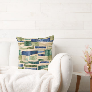 Blue Green Watercolor Patches Cushion
