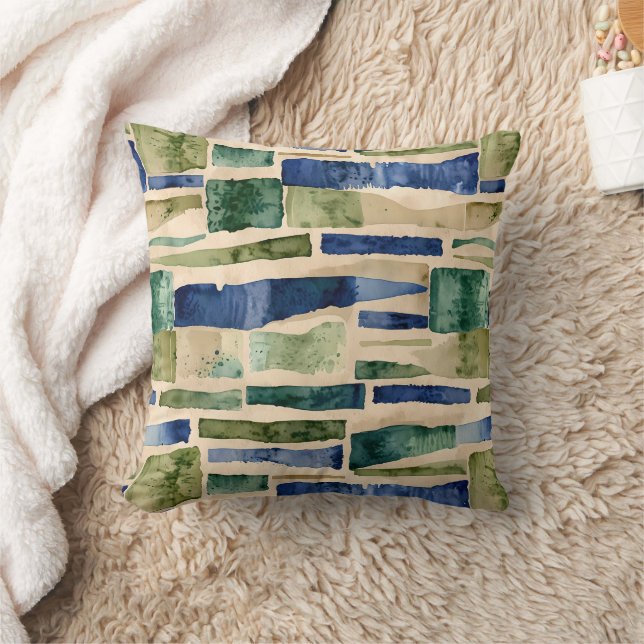 Blue Green Watercolor Patches Cushion (Blanket)
