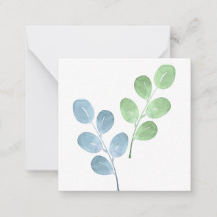 Blue Green Watercolor Round Leaf Stems Card