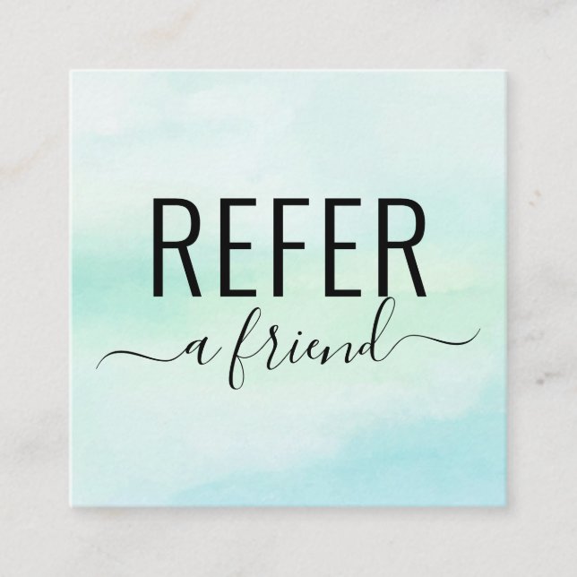 Blue Green Watercolor Spa or Salon Referral Card (Front)