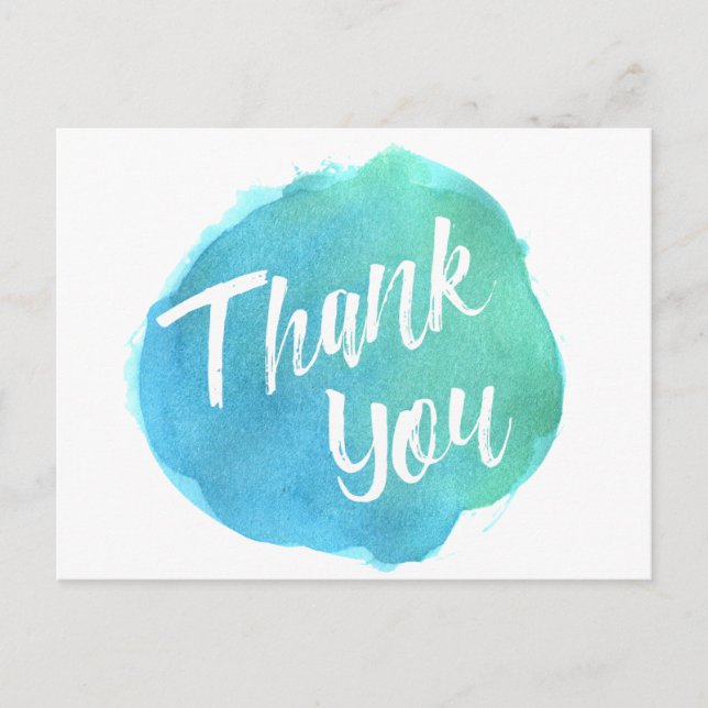 Blue Green Watercolor Thank You Postcards (Front)