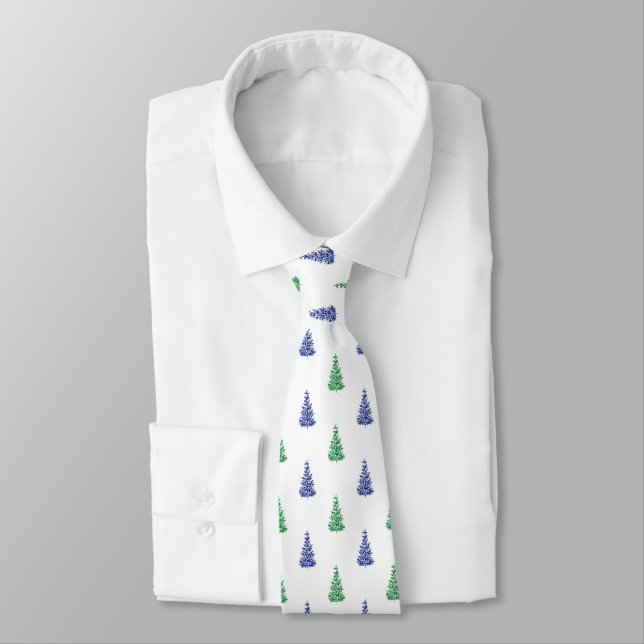 Blue & Green Watercolor Tree Pattern   Tie (Tied)