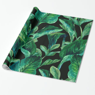 Blue Green Watercolor Tropical Leaves Wrapping Paper