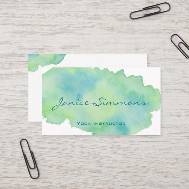 Blue Green Watercolor Wash Business Card (Front/Back In Situ)