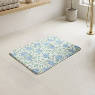 Blue Green Watercolor Wildflower Bath Mat