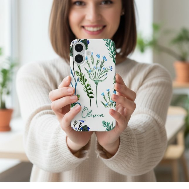 Blue Green Watercolor Wildflower  Case-Mate iPhone Case (Creator Uploaded)
