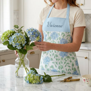 Blue Green Watercolor Wildflower Custom Name Apron