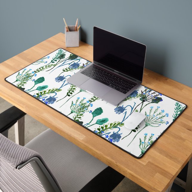 Blue Green Watercolor Wildflower  Desk Mat (Office 2)
