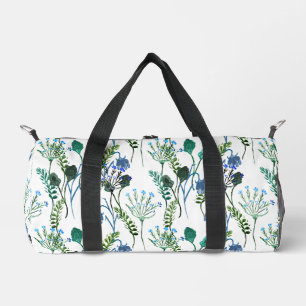 Blue Green Watercolor Wildflower Duffle Bag