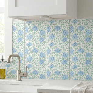 Blue Green Watercolor Wildflower Tile