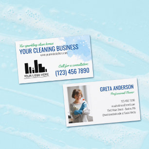 Blue Green Watercolor Your Logo Cleaning Service Business Card