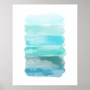 Blue Green Watercolour Brush Strokes Poster