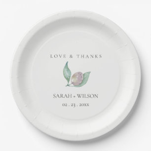 BLUE GREEN WATERCOLOUR FOLIAGE OLIVE MONOGRAM PAPER PLATE