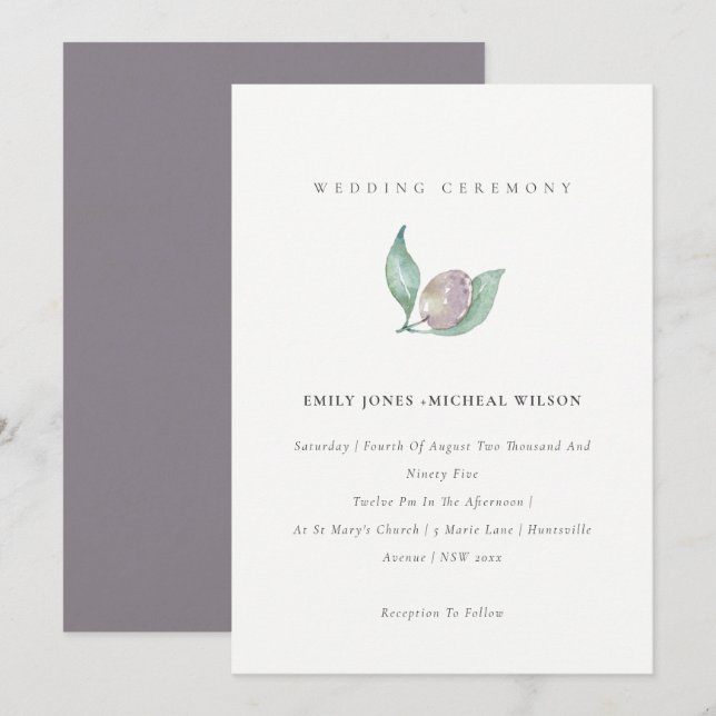 BLUE GREEN WATERCOLOUR FOLIAGE OLIVE WEDDING INVITATION (Front/Back)