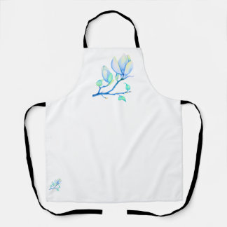 Blue Green Watercolour Magnolia Branch Botanical Apron