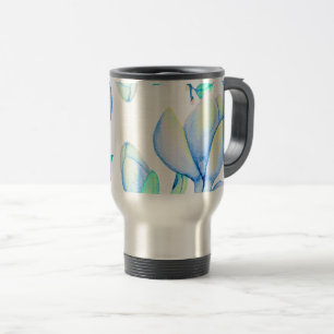 Blue Green Watercolour Magnolia Branch Botanical Travel Mug