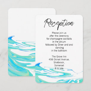 Blue Green Wave Ocean Wedding Reception Card