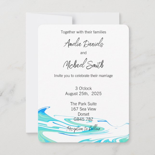 Blue & Green Wave  Wedding Invitation (Front)