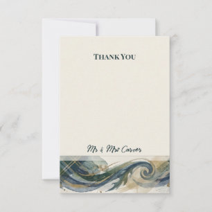 Blue Green Wave Wedding Thank You Card