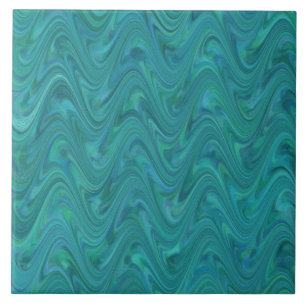 Blue Green Wavy Abstract Pattern Tile
