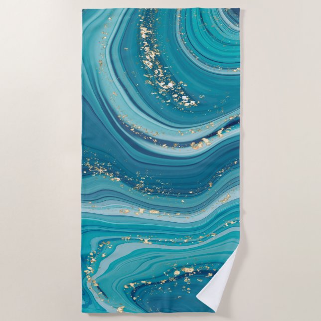 Blue Green Wavy Marble  Beach Towel (Front)