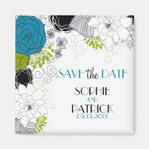Blue & Green Whimsical Floral Save the Date Magnet