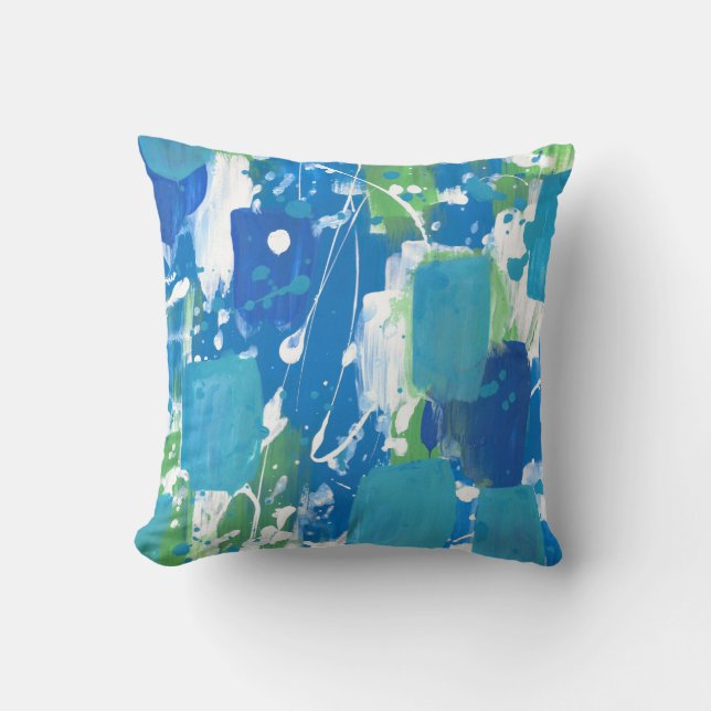 Blue Green White Abstract Cushion (Front)