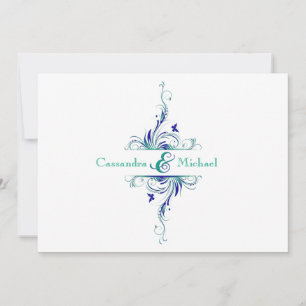 Blue Green White Aqua Floral Wedding Invitation 2