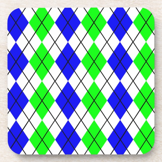 Blue Green White Argyle Diamond Design  Coaster (Front)