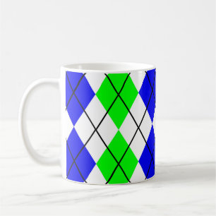 Blue Green White Argyle Diamond Design Coffee Mug